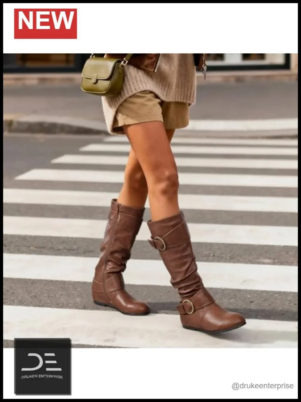 Women's Knee High Slouchy Boots with Hidden Wedge Heel - Faux Leather & Faux